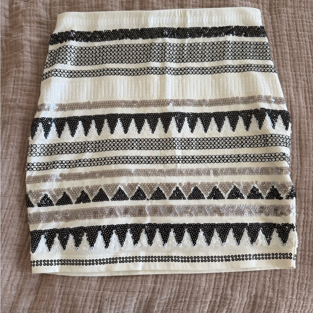 Express Black and White Sequin Mini Skirt
